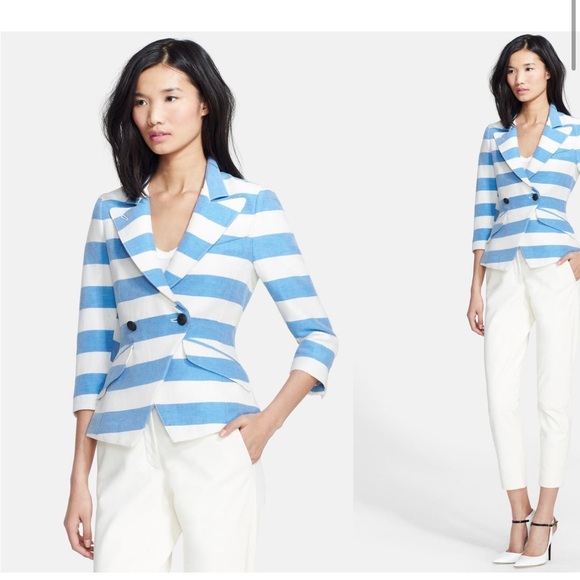 Smythe Spring Crossover Linien Blend Blazer Awning Stripe Blue White - Picture 1 of 4